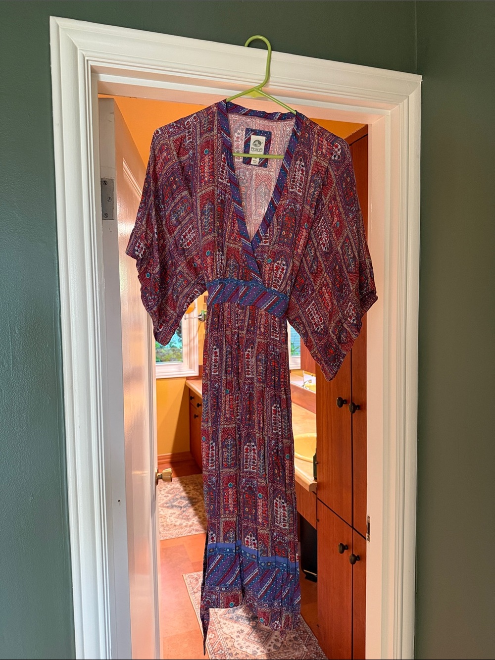 Anthropologie Paisley V-Neck Maxi Dress in Red and Blue